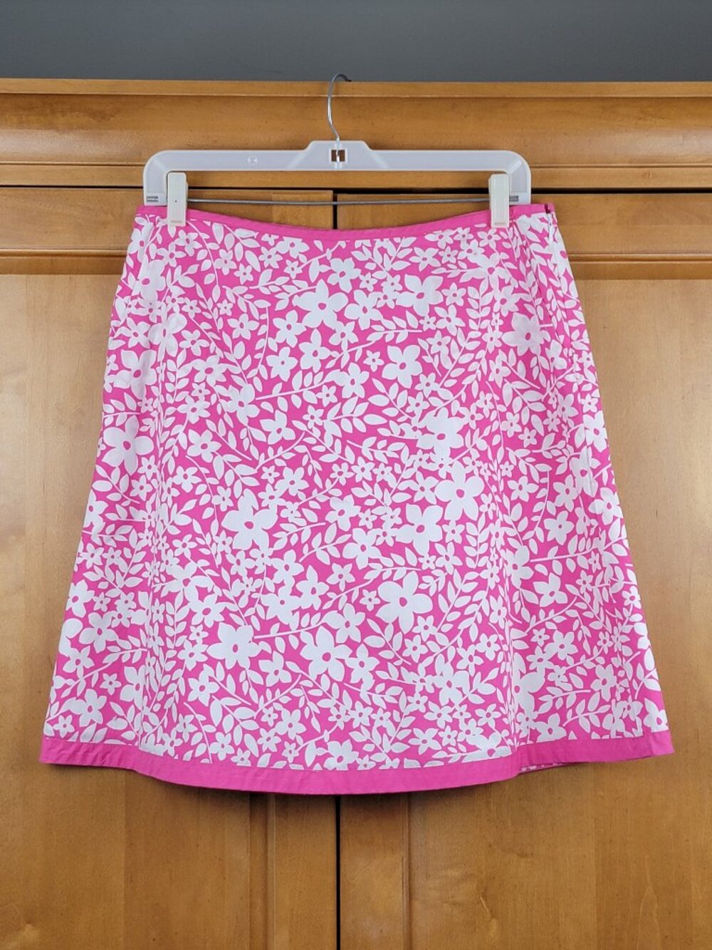 L.L. Bean Pink Floral Lined Cotton Skirt Pockets - 10P